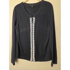 Banana Republic Womens Cardigan Size L Black & White Beaded Accents Hook & Eye
